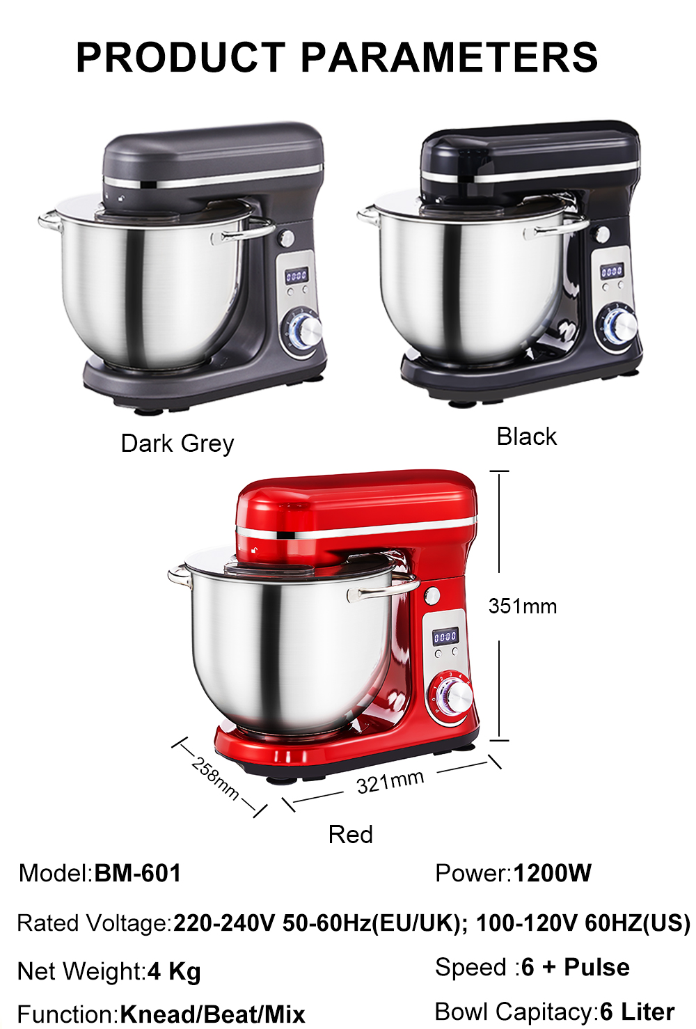 Biolomix 6l / 5l Stand Mixer Ciotola in acciaio inossidabile 6 velocità  Cucina Frullatore Crema Uovo Frusta Torta Impastatrice Impastatrice  Macchina per il pane